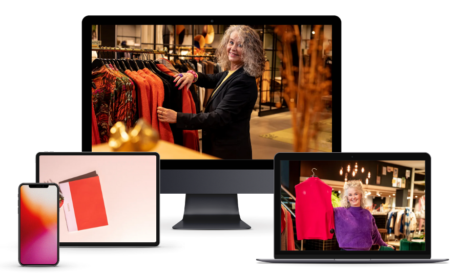 Online programma “Personal Branding & Kleur” weergegeven op desktop, laptop en mobiel met beelden van Herma imago-stylist